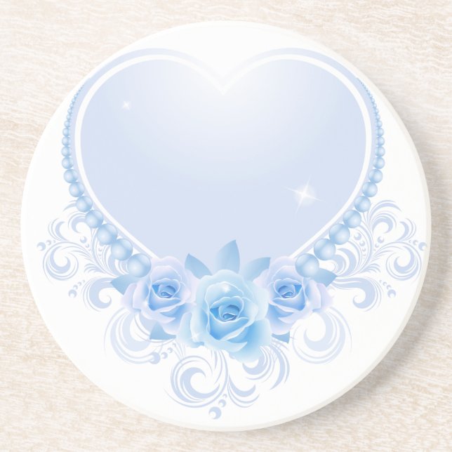 Vintage Heart and Roses Blue Coaster (Front)