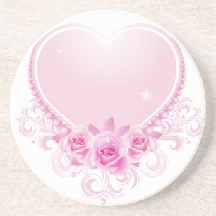 Vintage Heart and Roses Pink Coaster