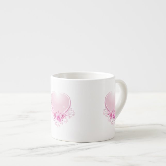 Vintage Heart and Roses Pink Espresso Cup (Front Right)
