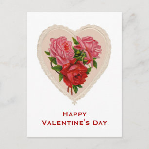 Vintage Heart and Roses Valentine's Day Post Card