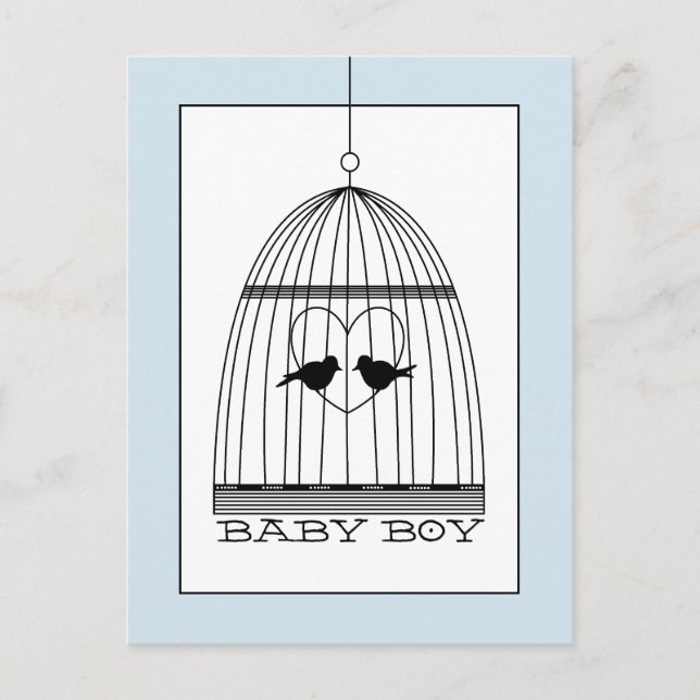 Vintage Heart Birdcage Baby Boy Announcement (Front)