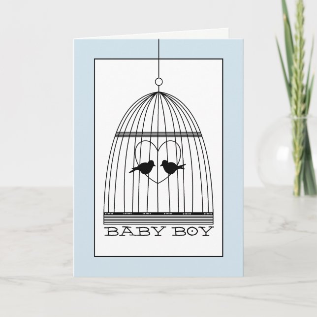 Vintage Heart Birdcage Baby Boy Announcement (Front)
