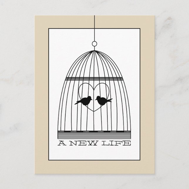 Vintage Heart Birdcage Baby Due date Announcement Postcard (Front)