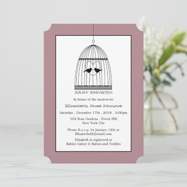 Vintage Heart Birdcage Baby Shower Invitation (Standing Front)