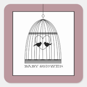 Vintage Heart Birdcage Baby Shower Square Sticker