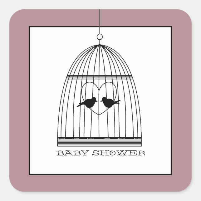 Vintage Heart Birdcage Baby Shower Square Sticker (Front)