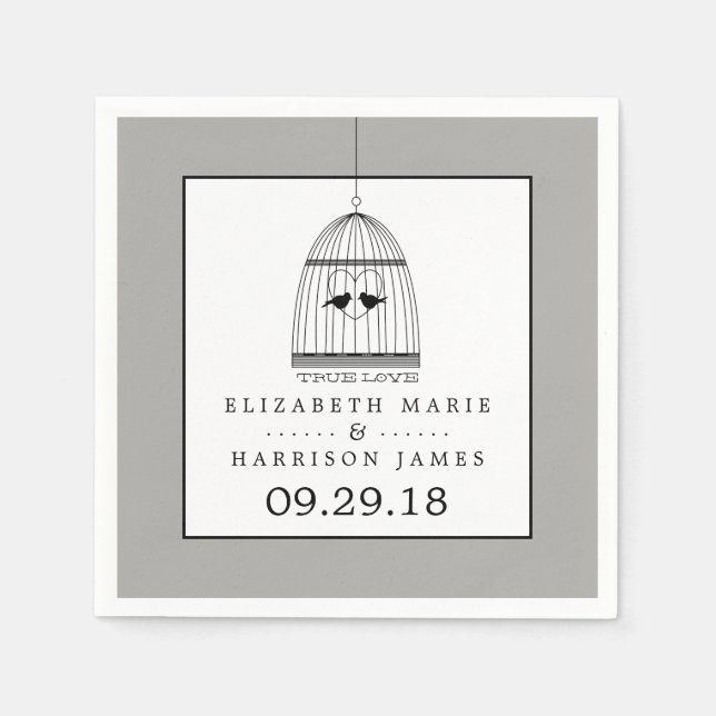 Vintage Heart Birdcage True Love Wedding Napkin (Front)