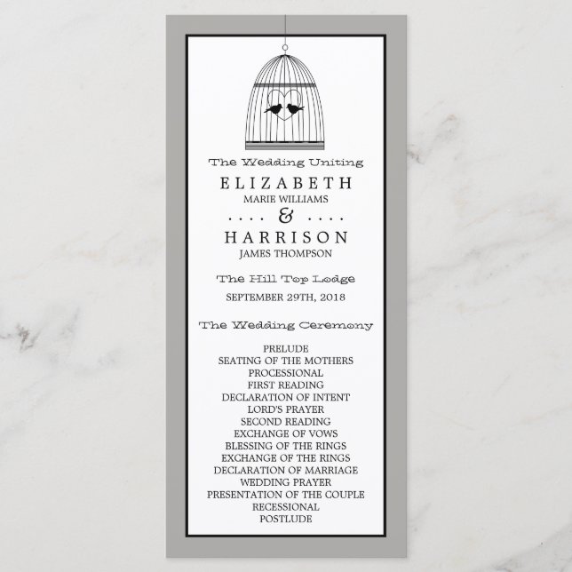 Vintage Heart Birdcage Wedding Program Programme (Front)