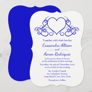 Vintage Heart Cobalt Blue & White Wedding Love Invitation