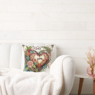 Vintage Heart Floral Pillow