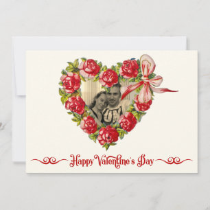 Vintage Heart Floral Wreath Happy Valentine's Day Holiday Card