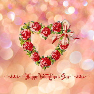 Vintage Heart Floral Wreath Happy Valentine's Day Window Cling