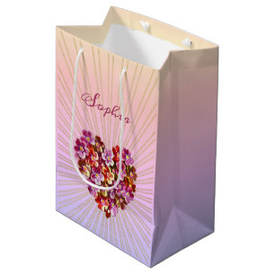 Vintage Heart Floral Wreath Personalised Purple Medium Gift Bag