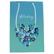 Vintage Heart Floral Wreath Personalised Teal Blue
