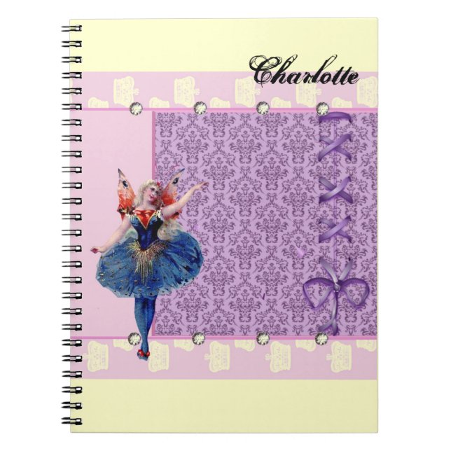 Vintage heart flower fairy ballerina blue pink notebook (Front)