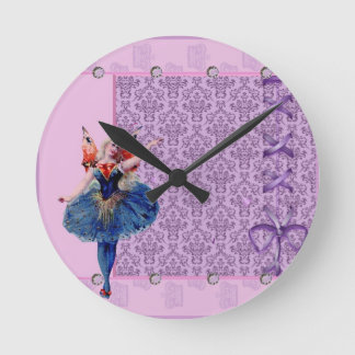 Vintage heart flower fairy ballerina blue pink round clock