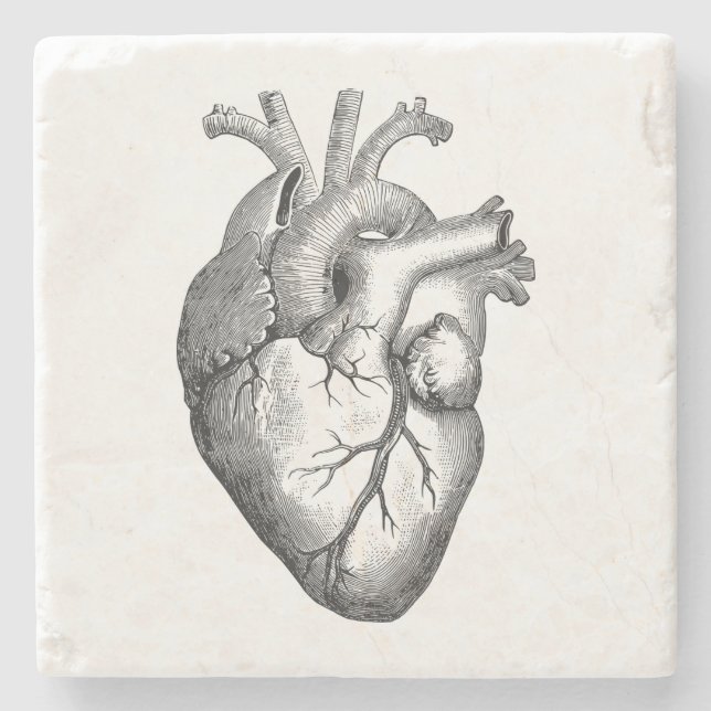 Vintage Heart Illustration Stone Coaster (Front)