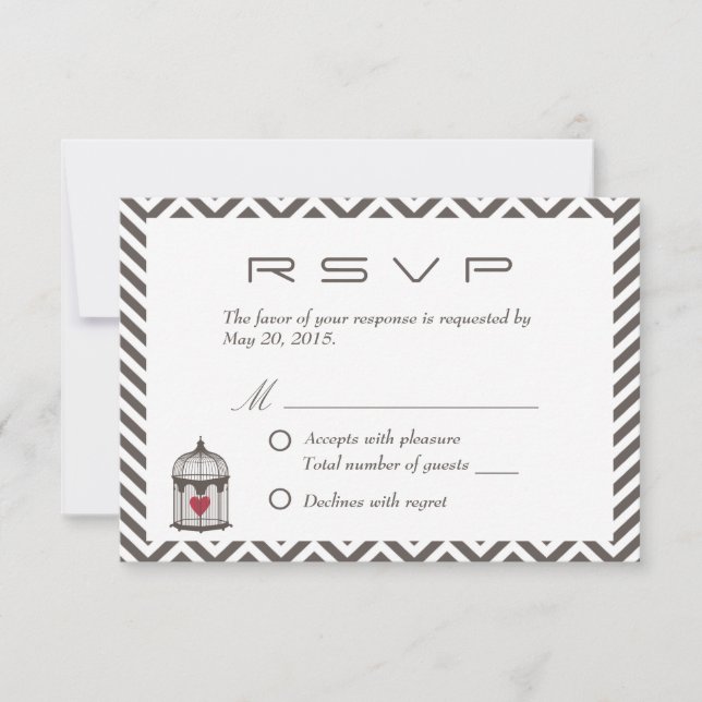 Vintage Heart in Bird Cage Chevron Wedding RSVP (Front)