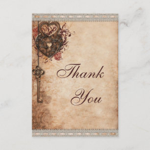 Vintage Heart Lock & Key Wedding Thank You Card