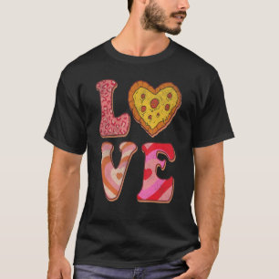 Vintage Heart Love Pizza Food Lover Groovy Valenti T-Shirt