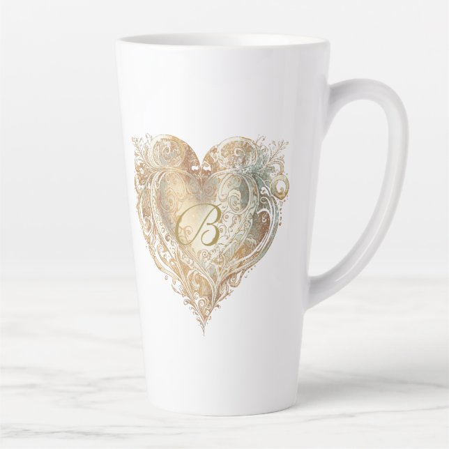 Vintage Heart Monogram Gradient Tall Latte Mug (Right)