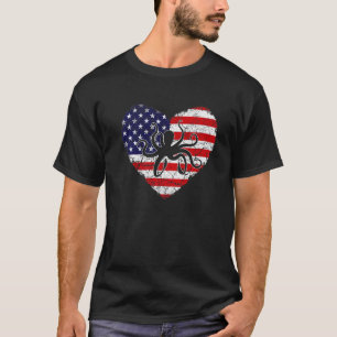 Vintage Heart Octopus Animal Retro Us American Fla T-Shirt