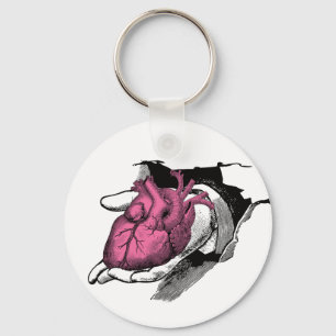 Vintage Heart On Hand Through Crack Key Ring