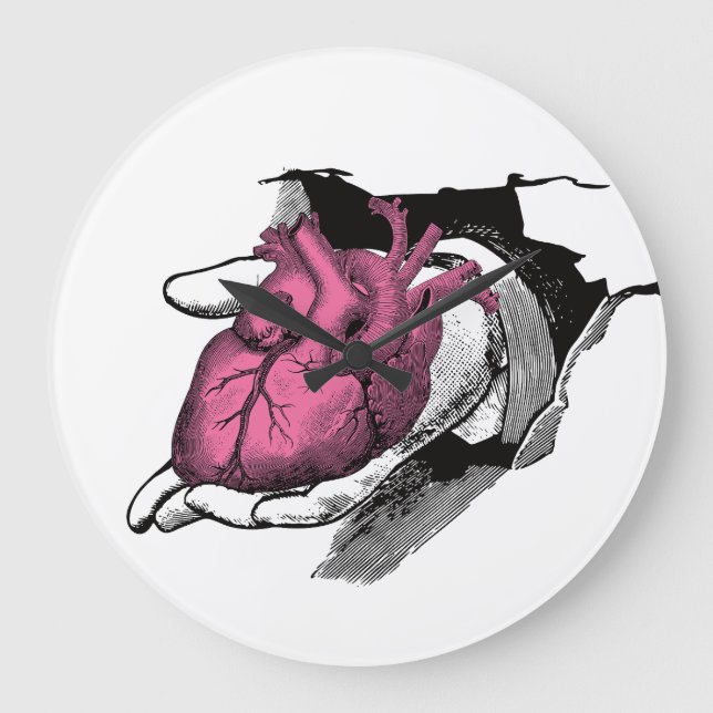Vintage Heart On Hand Through Crack Large Clock (Front)
