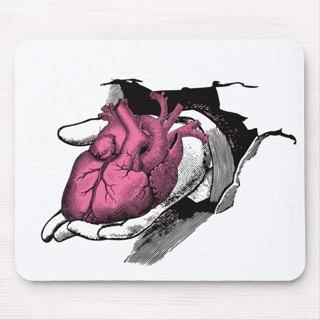 Vintage Heart On Hand Through Crack Mouse Mat (Front)