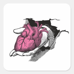 Vintage Heart On Hand Through Crack Square Sticker