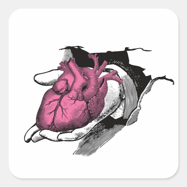 Vintage Heart On Hand Through Crack Square Sticker (Front)