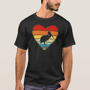Vintage Heart Pelican Animal Retro Valentines Day T-Shirt