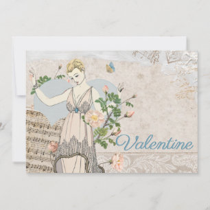 Vintage Heart Rose Art Deco Lady Valentine Collage Holiday Card