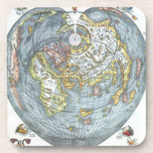 Vintage Heart Shaped Antique World Map Peter Apian Coaster