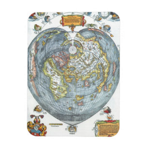 Vintage Heart Shaped Antique World Map Peter Apian Magnet