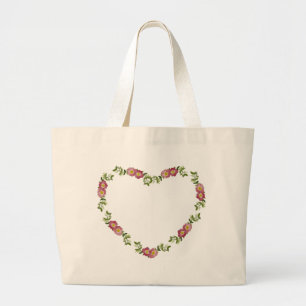 Vintage Heart-Shaped Wreath of Flowers for Mum Large Tote Bag
