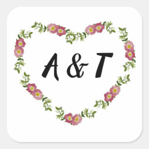 Vintage Heart-Shaped Wreath of Flowers for Wedding Square Sticker