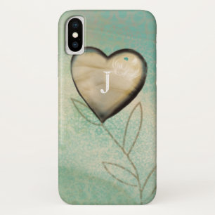Vintage Heart Teal  With Monogram Initial iPhone X Case
