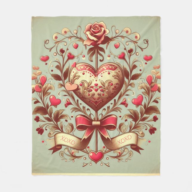 Vintage Heart Valentine's day xoxo  Fleece Blanket (Front)