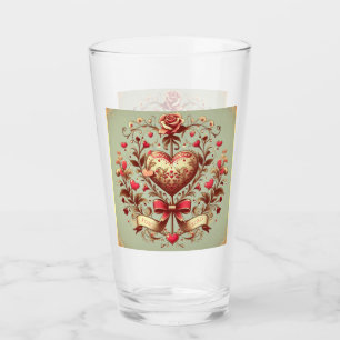 Vintage Heart Valentine's day xoxo Glass