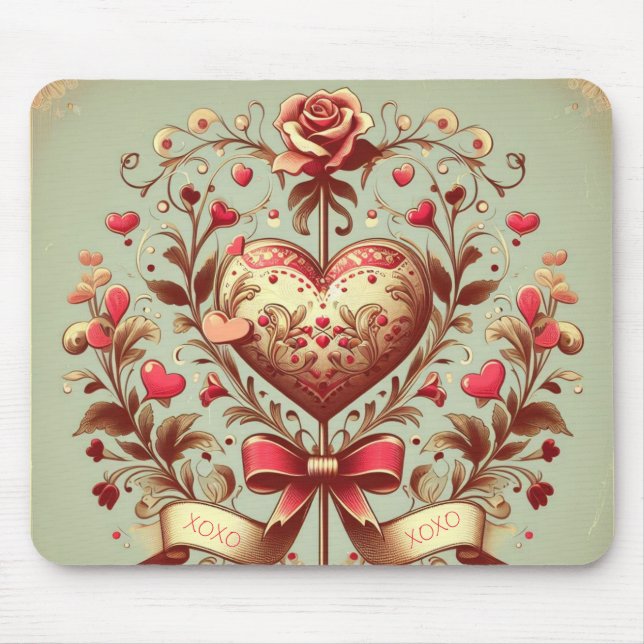 Vintage Heart Valentine's day xoxo  Mouse Mat (Front)