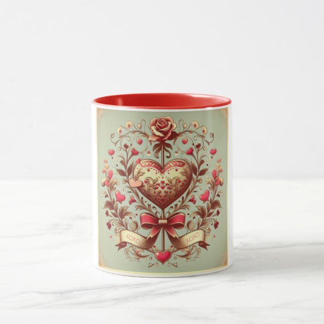 Vintage Heart Valentine's day xoxo  Mug (Center)