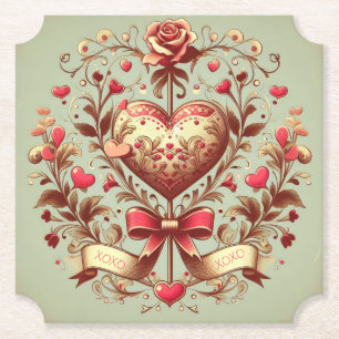 Vintage Heart Valentine's day xoxo  Paper Coaster