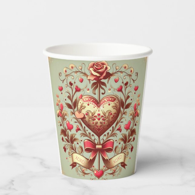 Vintage Heart Valentine's day xoxo  Paper Cups (Back)