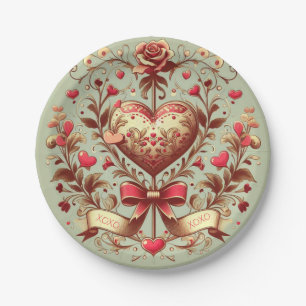 Vintage Heart Valentine's day xoxo Paper Plate