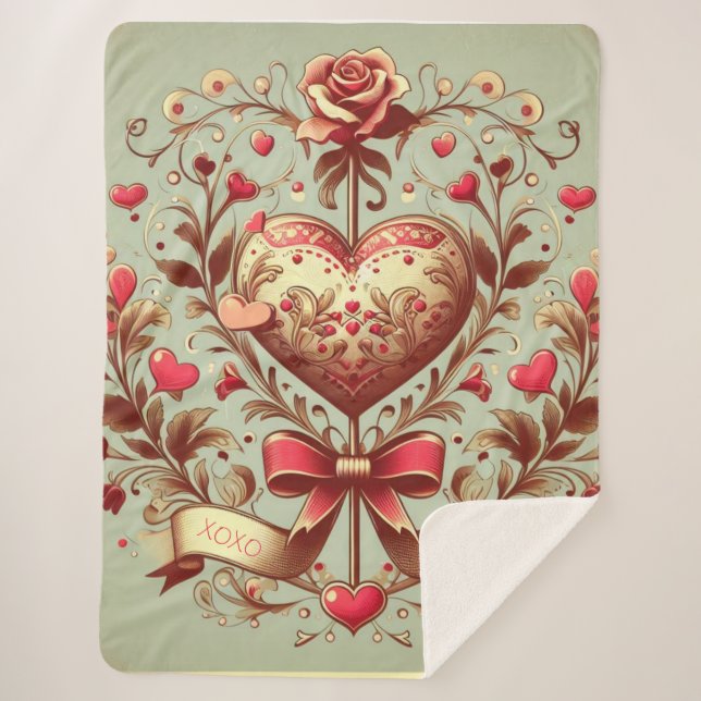 Vintage Heart Valentine's day xoxo  Sherpa Blanket (Front)