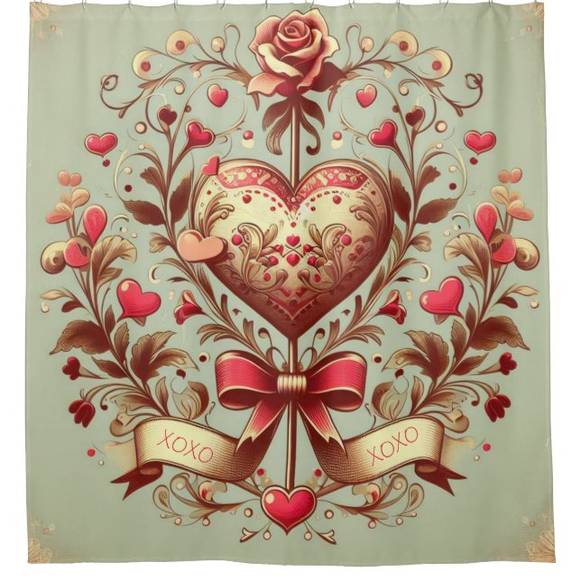 Vintage Heart Valentine's day xoxo  Shower Curtain (Front)