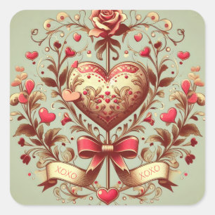 Vintage Heart Valentine's day xoxo  Square Sticker