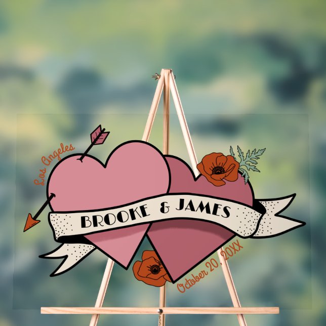 vintage heart welcome wedding   acrylic sign (Neutral)