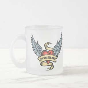 Vintage Heart With Wings, Love Gives You Wings Frosted Glass Coffee Mug